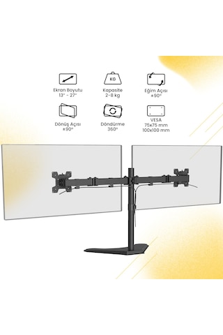 Ergoflex EF42 Steel Design 2-8 kg Çift Kol Asansörlü 13"-27" Desktop Monitör Standı