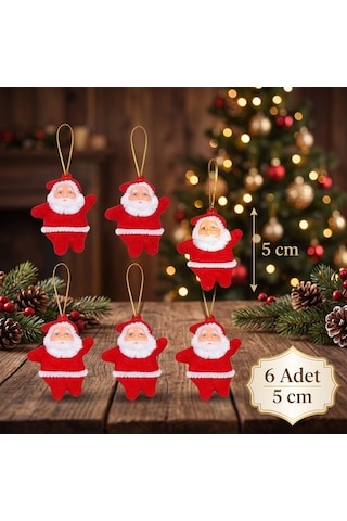 Bakgelal 6'lı Noel Baba Yılbaşı Ağacı Süsü 5 Cm Kırmızı Asılabilir Çam Ağacı Dekoru - 9083816320501 Diğer