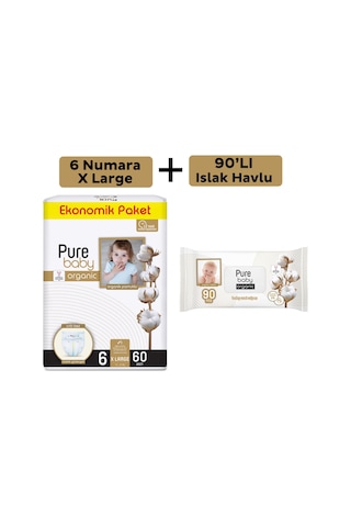 Purebaby Cırtlı Bez 6 Numara Xlarge 60 Adet + Islak Havlu