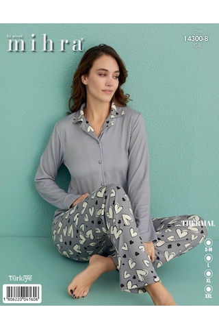 Arcan Mihra Kadın Gömlek Yaka Termal Pijama Takımı 14300/8 - 1 Adet 001