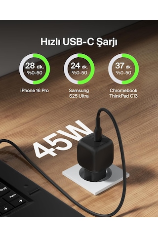 Belkin Kompakt Duvar Şarj Cihazı 45 W, Apple Uyumlu iPhone 16, 16 Plus,