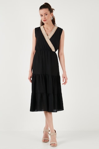 Lela Regular Fit Kruvaze Yaka Midi Bayan Elbise 6118103 Siyah