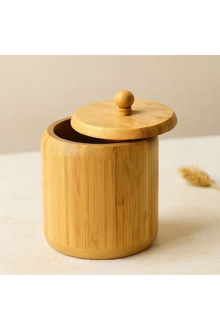 Ahşap Bambu Kapaklı Şekerlik Ø11.3 Cm