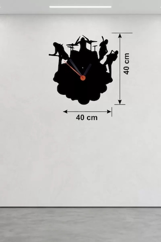 Rock Band Ve Müzik Temalı Ahşap Duvar Saati - 40x40 Cm Lazer Kesim Belirtilmemiş