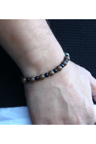 Erkek Doğal Taş Bileklik Oniks Akik Hematit Taşı Oaheb2 Kahverengi