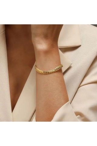 Silver İtalyan Ezme Yassı Yılan Çelik Unisex Set Tak... Altın