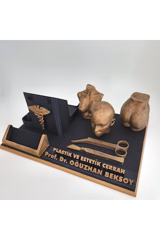 Kişiye Özel Plastik Cerrahi Uzmanı Masa İsimliği Ve Kartvizitlik Gold - Siyah