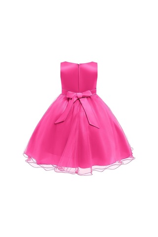 Kız Çocuk Pullu Payetli Abiye Elbise-Fuşya