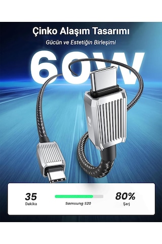 Orico GQZ60-10-BK-BP 60 W 3A PD Type-c To Type-c Hızlı Şarj Data Kablosu 1 MT