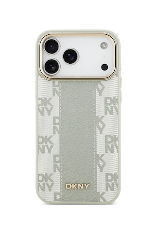Apple Uyumlu iPhone 17 Pro Max Kılıf Dkny Lisanslı M-safeli 3d Yazılı Checkered Pattern Kapak Bej Bej