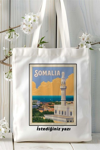 Art Hediye Somalia Somali Baskılı Bez Çanta Omuz Çantası Kişiye Özel Desen Çok Renkli