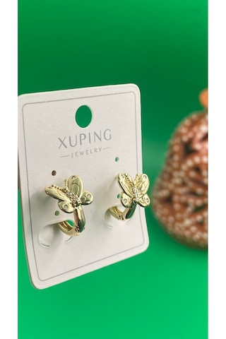 Xuping 14k Altın Renginde Kelebek Detaylı Zirkon Taşlı Küpe Gold