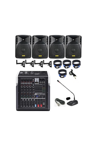 Okul Konferans Salonu Ses Sistemi Paketi 4x8 350w Kabin Hoparlör 6 Kanal Bluetooth Mikser