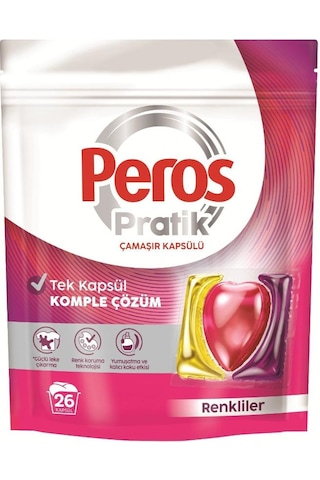 Peros Pratik Matik Çamaşır Deterjanı Kapsülü - Tableti 52 Adet Renkliler 2pkx26