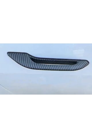 Tesla Model 3 / Y Uyumlu Karbon Fiber Görünümlü Dış Kapı Kolu Kaplama Seti - 4 Adet Çizilme Önleyici