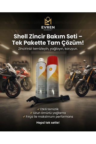 Shell Zincir Yağlama Spreyi 400ml + Zincir Fırçası Motosiklet Zincir İkili Bakım Seti