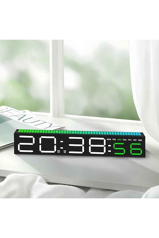 Techtic Geniş Ekran Dijital Masa Saati Ses Ritim Sensörlü Rgb Işık Tarih & Alarm Özellikli Modern Led Saat Siyah