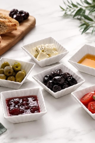 Mini Kare Kahvaltılık Kase 6'li Set 7x7 Cm Porselen Çerezlik Sosluk Sunum Kasesi Çok Renkli