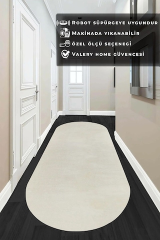 Valeryhome Vl Comfort Düz Saçaklı Peluş Düz Yolluk Ekru Oval Ekru Saçaksız