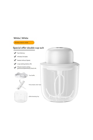 Kosona Usb Şarjlı 3 Vitesli Elektrikli Mikser - Dikey Tasarım, El İstemez, Yemek Grubu Malzeme Bardaklı Beyaz