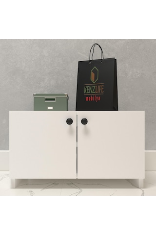 Kenzlife Kapaklı Ayakkabılık Bosnevi Mat Beyaz Suntalam 035 080 30 Sekiz Çift Ayakkabı Kapasitesi Arkalıksız Beyaz