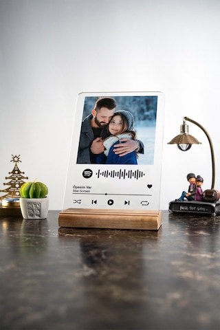 Spotify Barkodlu Fotoğraflı Masa Ev Dekor Dekoratif Ahşap Obje