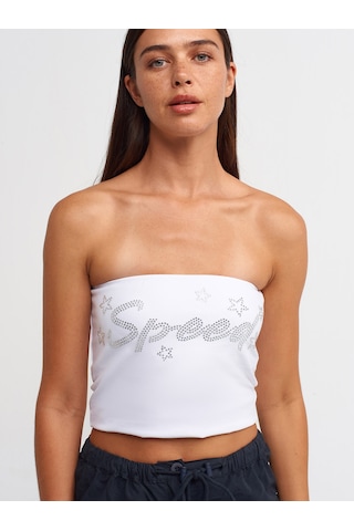 Dilvin Baskılı Crop Top Beyaz