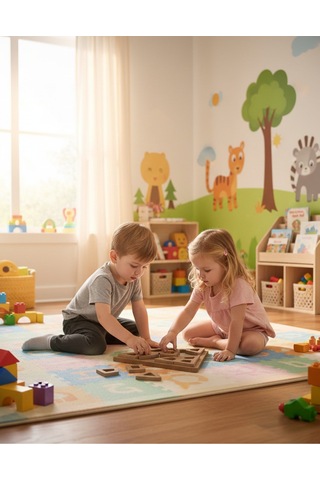Montessori Eğitici Geometrik Puzzle Oyunu - El Yapımı Yapboz Puzzle Seti Kahverengi Üçgen