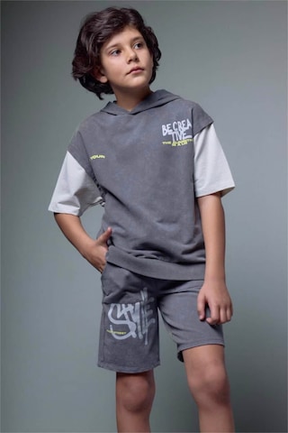Defacto Oversıze Baskılı Sweatshirt Kumaşı Kısa Kollu Tişört Erkek Çocuk G9737a826smgr452 Gri-gr452