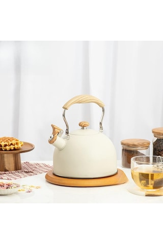 Valkyrie 2.5l Paslanmaz Çelik Düdüklü Su Isıtıcısı Demlik Islıklı Kettle Krem