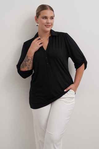 Kıvrık Kollu Örme Bluz-1825 Siyah