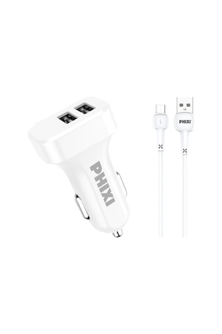 Phixi Pcc511m Basic 2.1a Çift Çıkışlı Micro Usb Kablolu Araç Şarj Cihazı