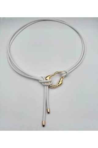 Öznora Modern Tasarım Gold Tokalı İp Kemer Kadın Bel Kemeri Beyaz