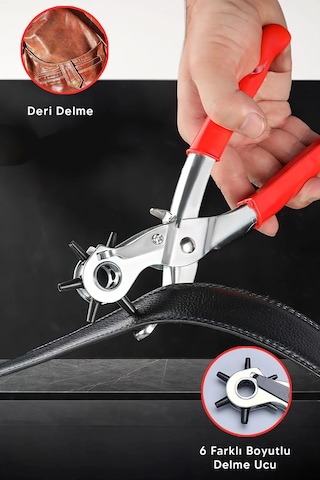 Buğz 6 Başlıklı Döner Kemer Delme Aleti Metal Delik Açıcı Pense, Deri Kanvas Kemer Delme Makinesi
