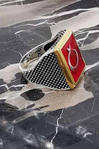 Omar Silver Erkek Ayyıldız Motifli 925 Ayar Gümüş Yüzük