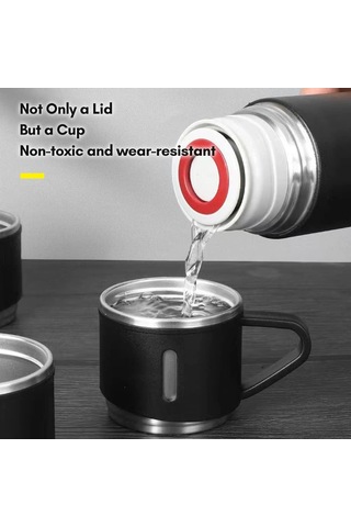 Bardaklı Paslanmaz Çelik Termos 500 Ml Sızdırmaz Kapak, 12 Saat Sıcak & Soğuk Siyah