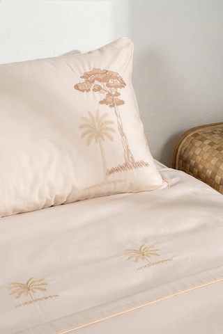 Palm Bej Çift Kişilk Nakışlı Keten Nevresim Takımı 2503 Bej