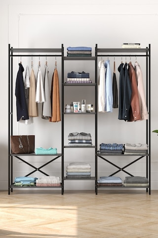 10 Raflı Metal Gardırop Metal Portmanto Açık Gardırop Elbise Dolabı Vestiyer Openix Antrasit