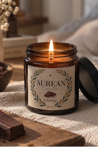 Çikolata Kokulu Mum 100 Cc Amber Cam Kavanoz Aromatik Dekoratif Mum Beyaz