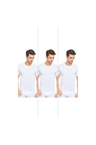 Cennetoğlu Erkek Slim Fit Sıfır Yaka Fanila T-shirt 3'lü Paket Beyaz Beyaz