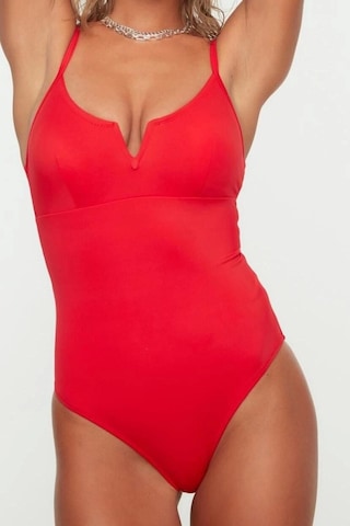 Ersefa Kadın Moda Atma Kap Askılı Brazilian Yaka Kırmızı Regular Mayo