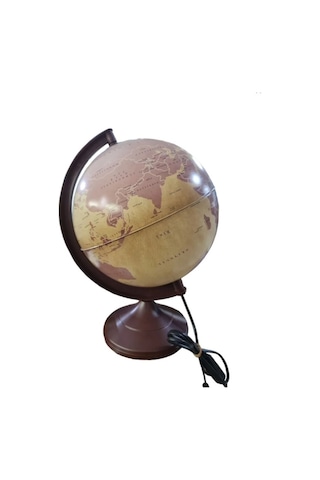 Küre Işıklı Antik Desenli Dünya Haritası Kahverengi - 26 Cm Kahverengi