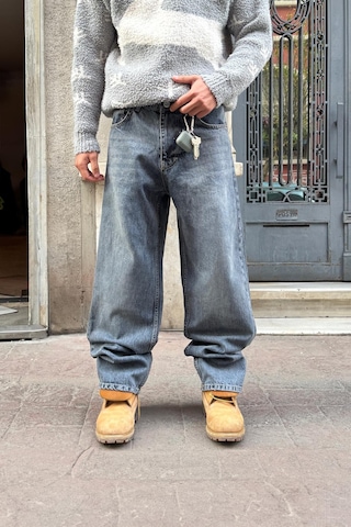 Flaw Çizgili Baggy Jean İndigo İndigo