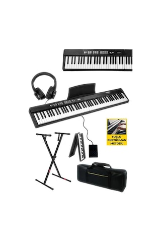 Midex Plx-80bkst Taşınabilir Katlanır Dijital Piyano Tuş Hassasiyetli 88 Tuş Bt Stand Sustain Kulaklık Çanta Metod