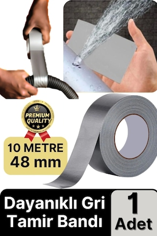 1 Adet Ekstra Güçlü Dayanıklı Su Geçirmez Sızdırmaz Yalıtım İzolasyon Gri Tamir Bandı 10 Mt 48 Mm
