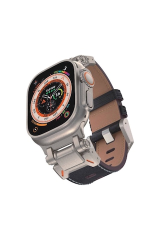 Watch 44mm Mkst- Krd-114 Metal Başlıklı Suni Deri Kordon-siyah
