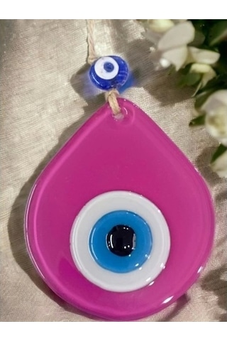 Orta Boy Pembe Damla Desen Nazar Boncuklu Duvar Dekoru Cam Duvar Süsü