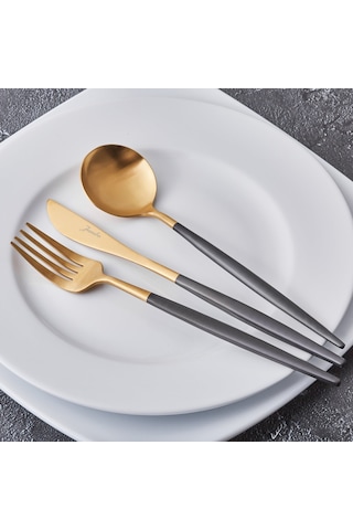 Jumbo Colors Siyah Mat Altın 6 Kişilik 30 Parça Çatal Kaşık Bıçak Seti Mat Altın