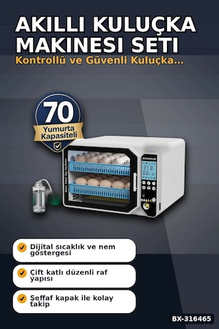 Kuluçka Makinesi Wm-70 Çift Katlı Akıllı Nem Kontrollü Set Yedek Motor Ve Suluk Dahil Bx-316465