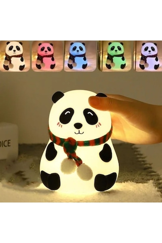 5 Farklı Renk Modlu Panda Figürlü Pofuduk Led Gece Lambası Yumuşak Dokulu Çocuk Odası Ve Dekoratif Şarjlı Ortam Işığı